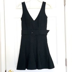 Beautiful, black fit and flare Cinq a sept, belted cocktail dress, Size 0. New!